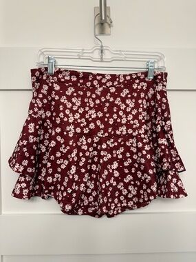 SHEIN Burgundy and White Floral Skort